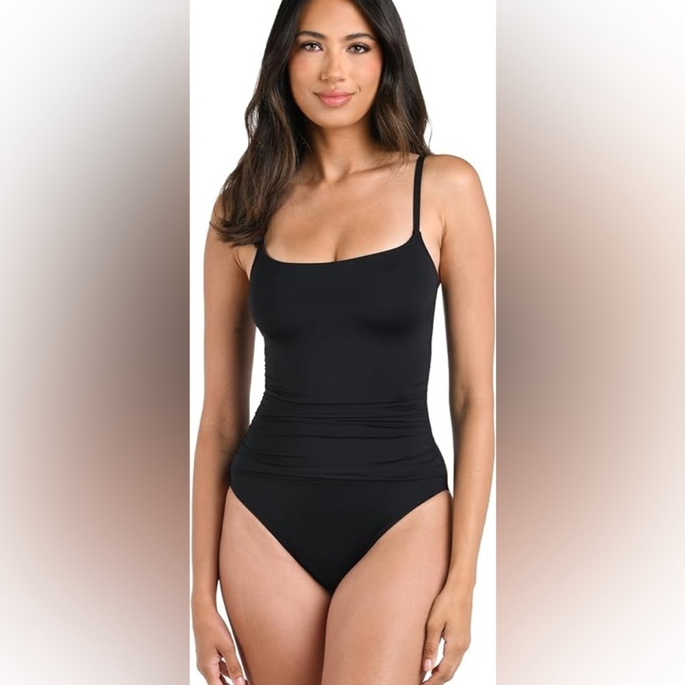 La Blanca Black Women's One Piece Swimsuit Island Goddess Shirred Side Women's